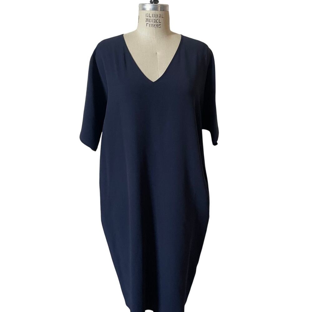 obakki Short Sleeve Sheath Dress in Navy Blue Size Medium Cocoon
